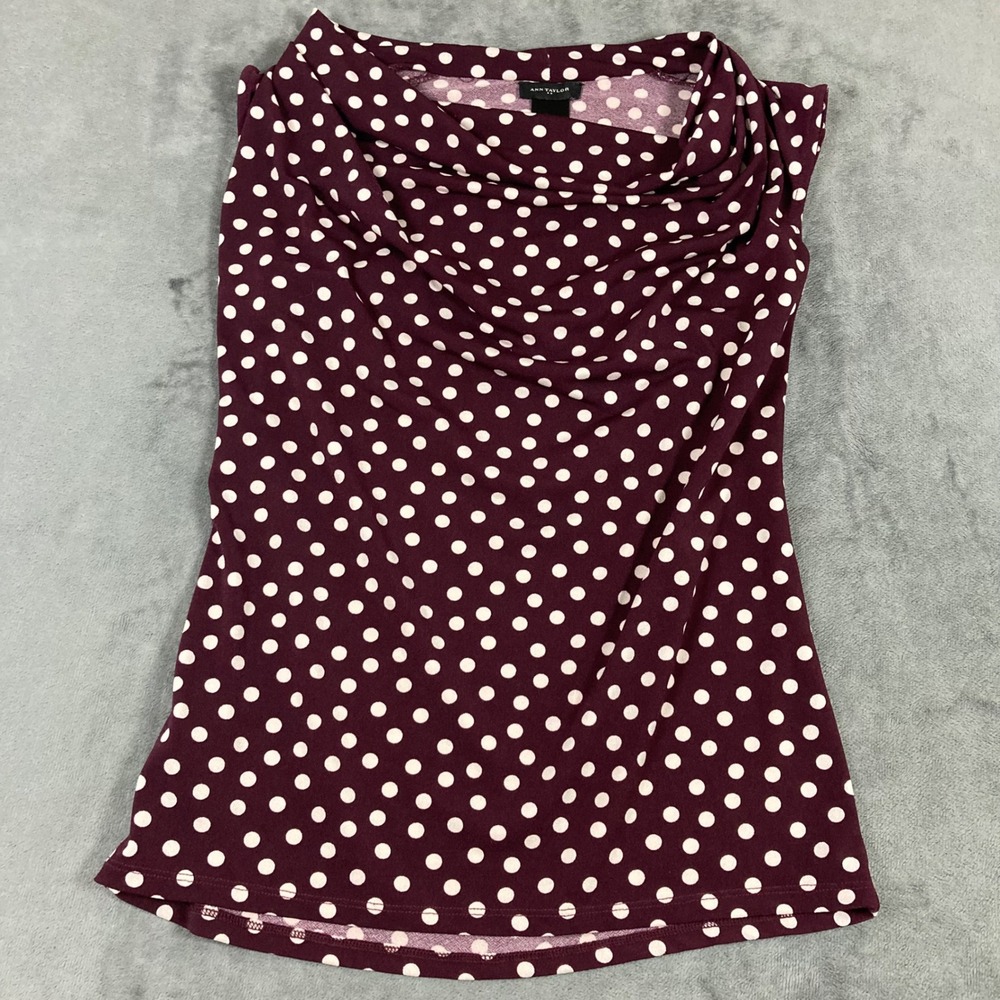 Ann Taylor Polka Dot Cowl Neck Sleeveless Top Burgundy XS